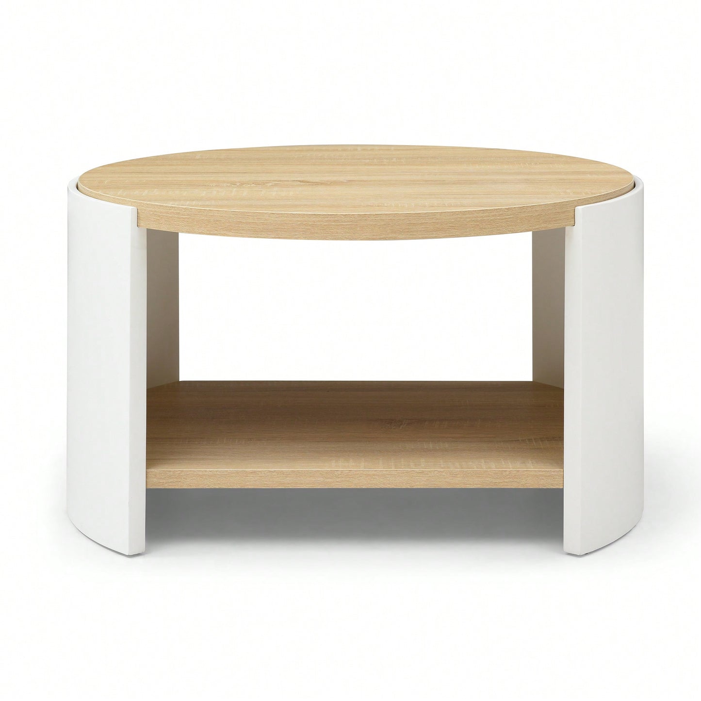 Rustic 31" Round Coffee Table With 2-Tier Storage Shelf For Living Room - Modern Natural Wood And White Design