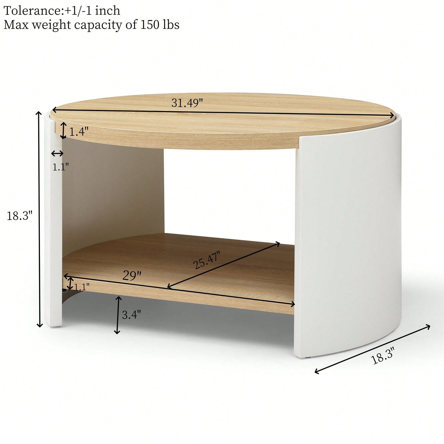 Rustic 31" Round Coffee Table With 2-Tier Storage Shelf For Living Room - Modern Natural Wood And White Design