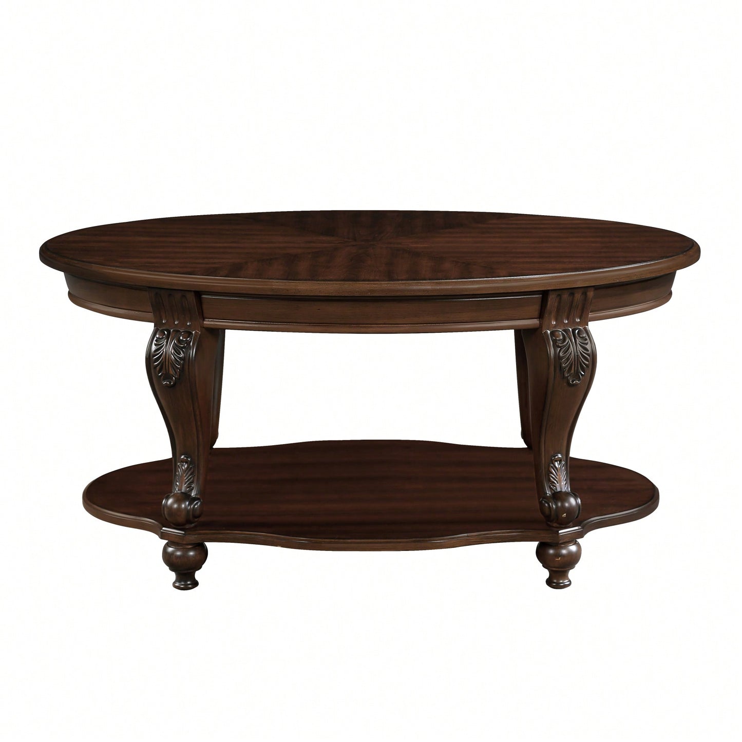 Stylish 42'' Oval Wood Coffee Table For Living Room - 2-Tier Solid Wood Design With Open Storage Shelf, Easy Assembly - Elegant Cherry Finish