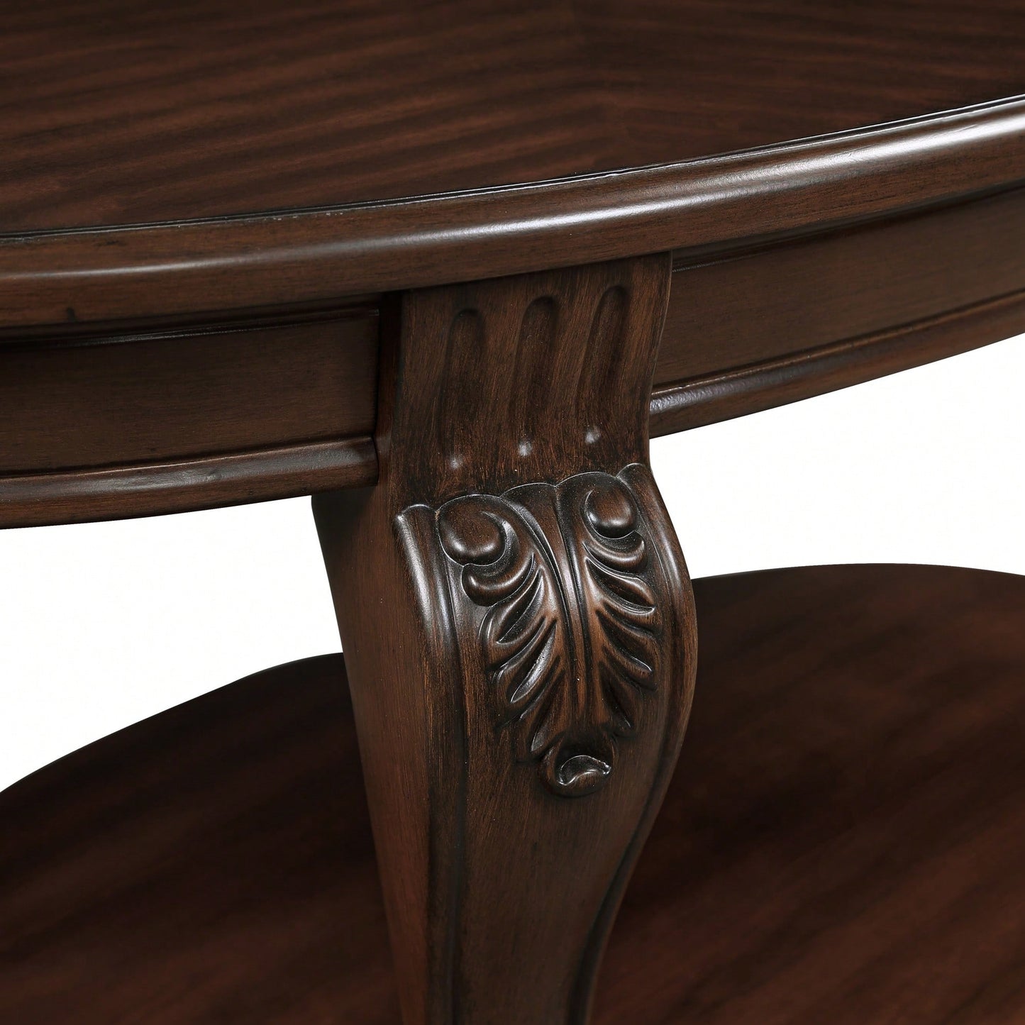 Stylish 42'' Oval Wood Coffee Table For Living Room - 2-Tier Solid Wood Design With Open Storage Shelf, Easy Assembly - Elegant Cherry Finish