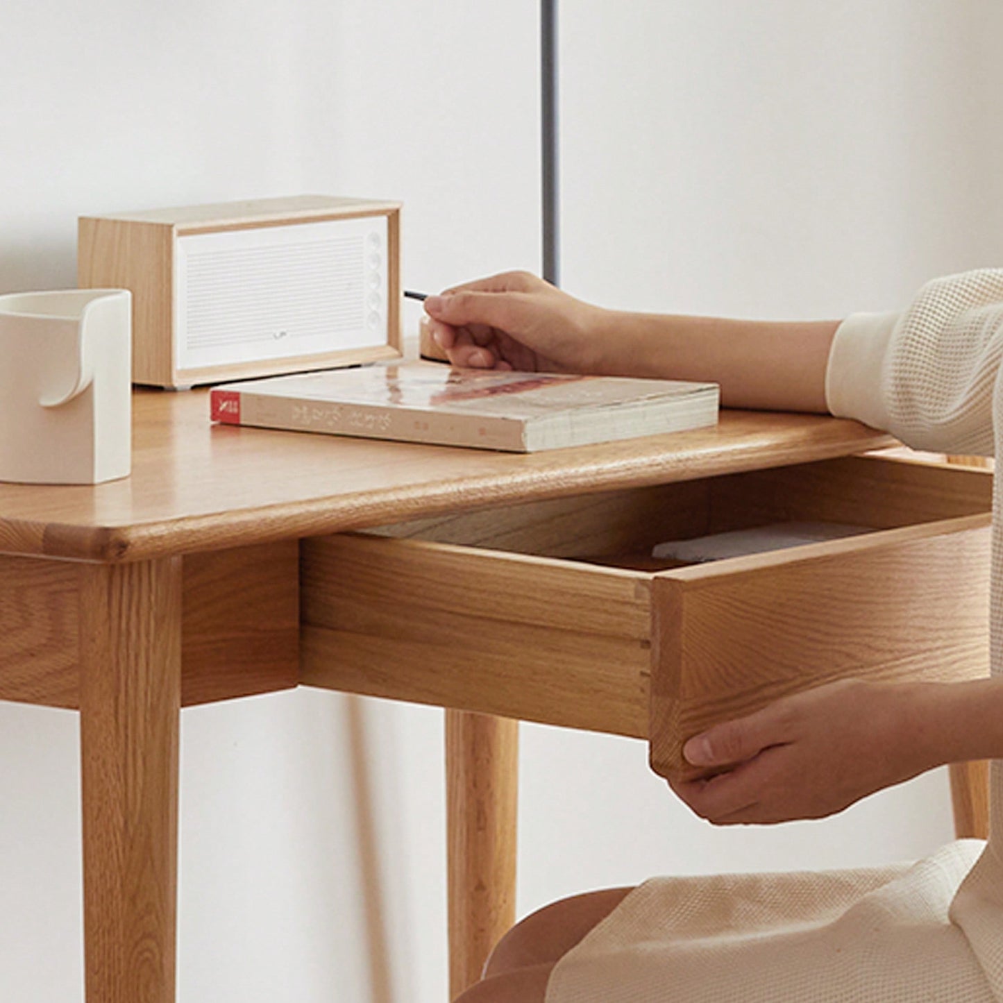 Stylish Solid Wood Computer Desk - Natural Oak Finish, Slim Design With Drawer, Ideal For Home Office Or Study, 100 Cm Width, 50 Cm Depth