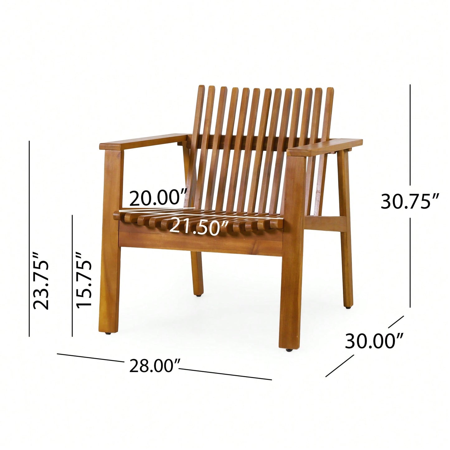 Set Of 2 Outdoor Acacia Wood Slatted Club Chairs With Teak Finish - Stylish Patio Seating, 30D X 28"W X 30.75"H"