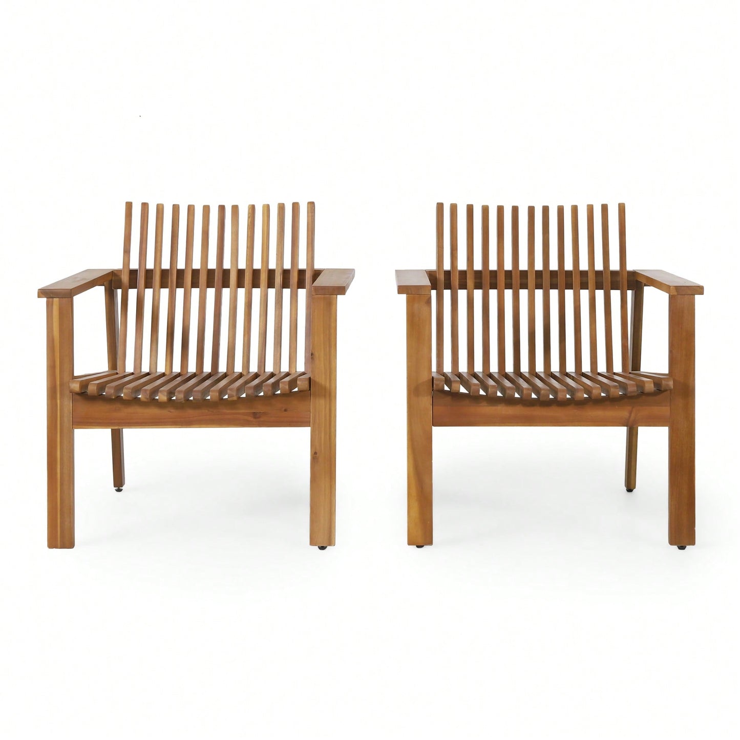 Set Of 2 Outdoor Acacia Wood Slatted Club Chairs With Teak Finish - Stylish Patio Seating, 30D X 28"W X 30.75"H"