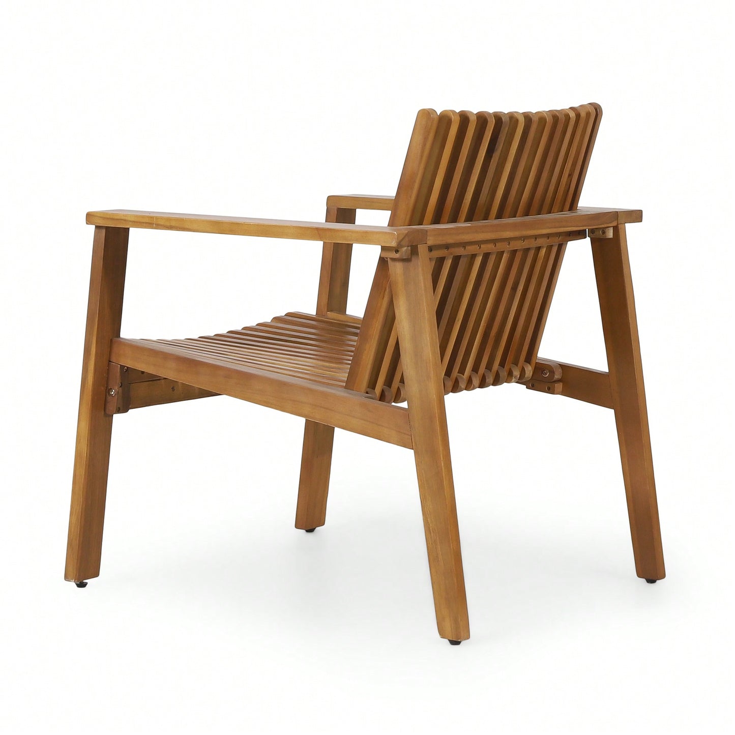 Set Of 2 Outdoor Acacia Wood Slatted Club Chairs With Teak Finish - Stylish Patio Seating, 30D X 28"W X 30.75"H"