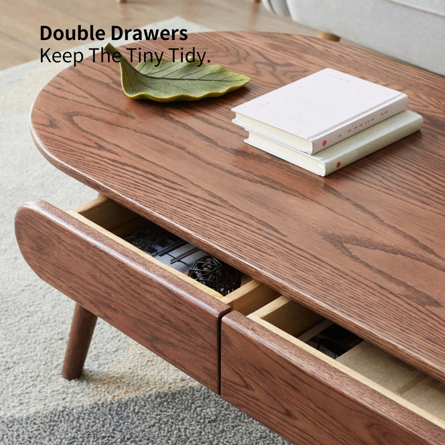 Solid Wood Capsule Center Table With Drawers – 120x52x46 Cm – Versatile Coffee Desk For Home Office And Study, Easy Assembly, Natural Finish