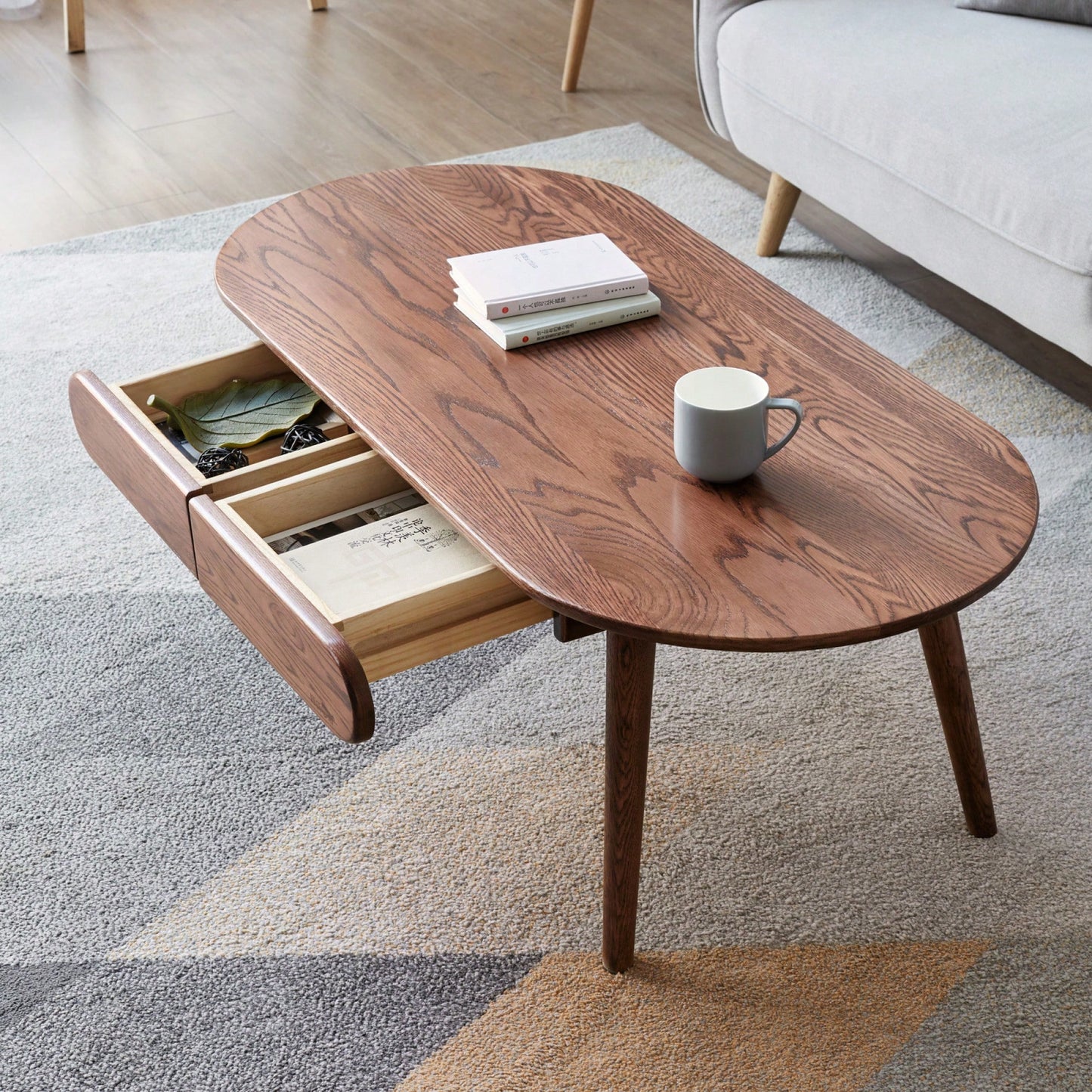 Solid Wood Capsule Center Table With Drawers – 120x52x46 Cm – Versatile Coffee Desk For Home Office And Study, Easy Assembly, Natural Finish