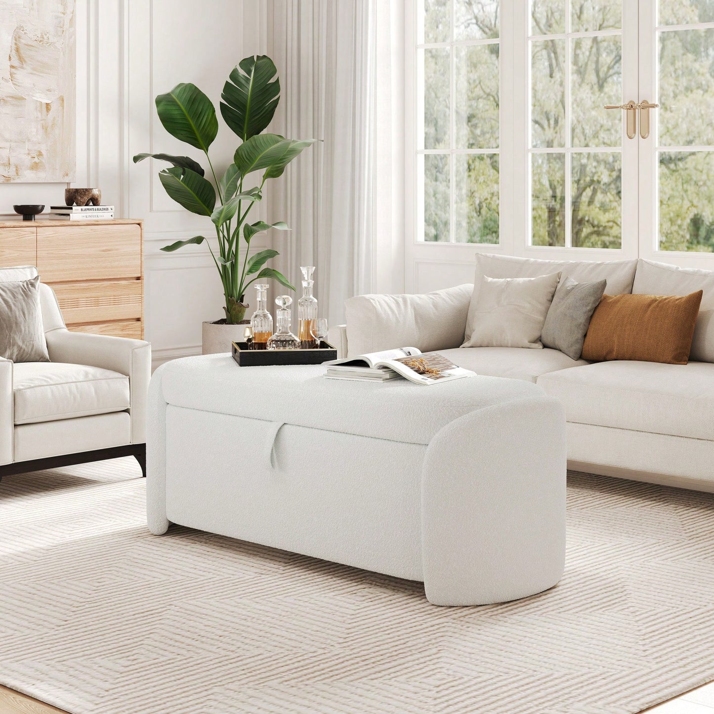 Boucle Storage Ottoman - Stylish Organizer For Home Decor & Functional Seating Beige