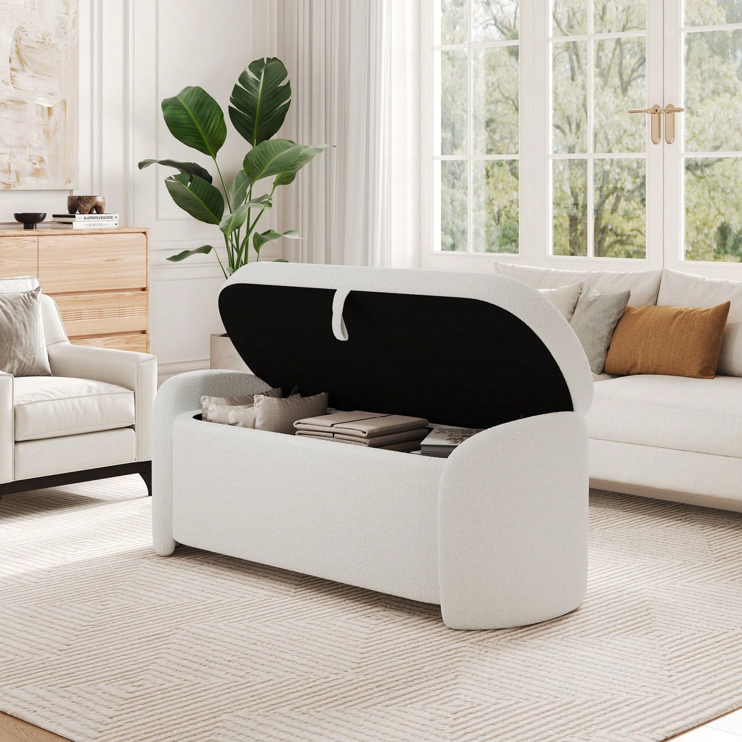 Boucle Storage Ottoman - Stylish Organizer For Home Decor & Functional Seating Beige