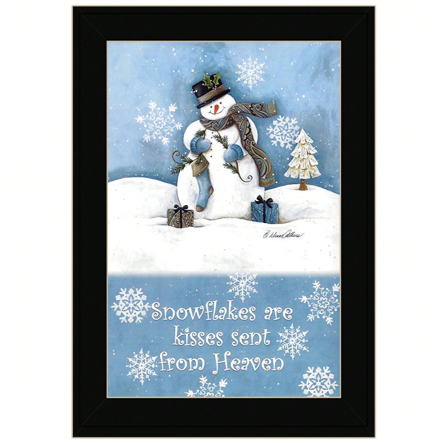 Charming Snowman Printed Wall Art - Ready To Hang Framed Poster With Black Frame