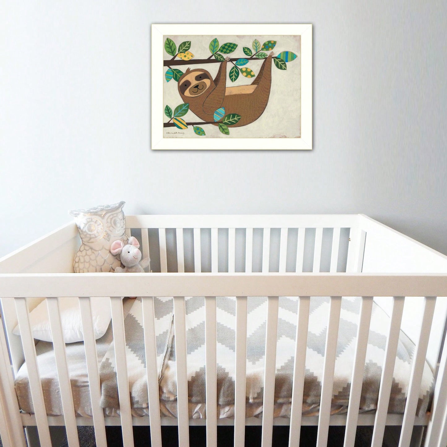 Charming Ready-To-Hang Framed Sloth Artwork In White Frame - Perfect For Home Decor