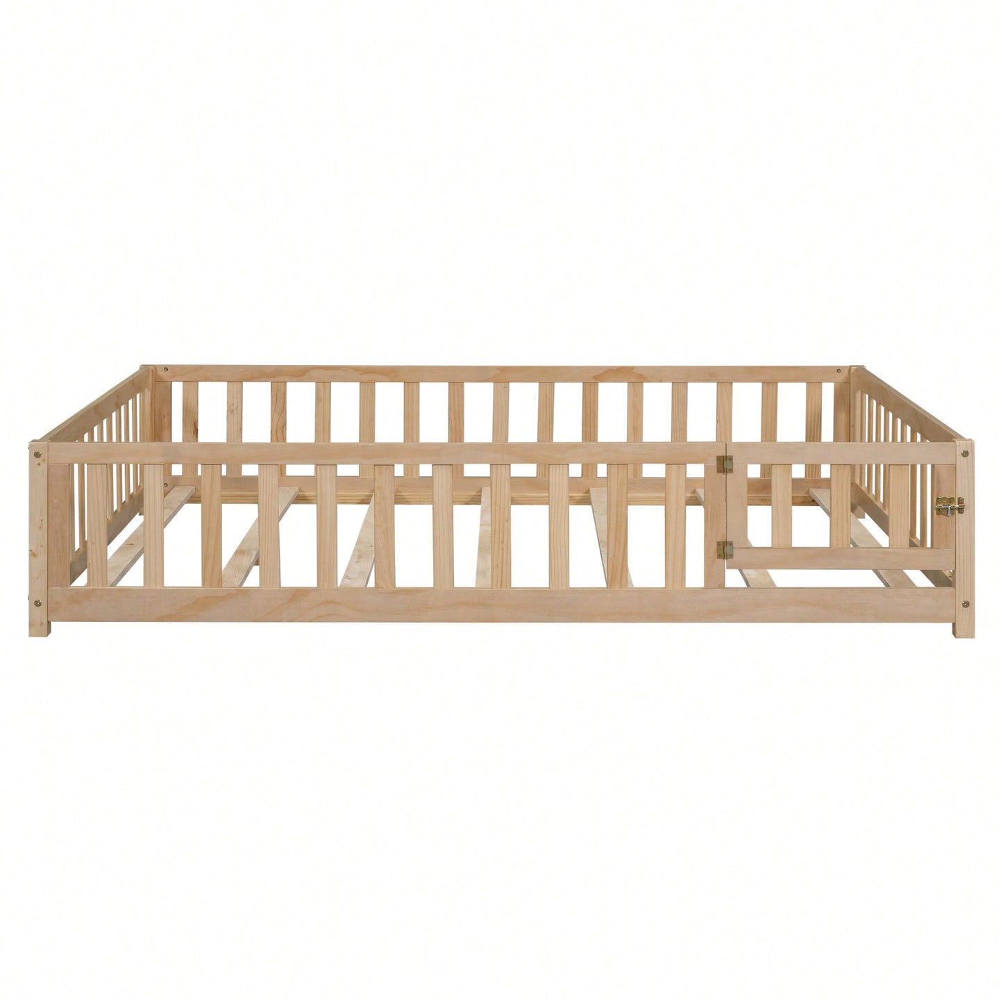 Cozy Montessori Floor Bed For Kids With Fence & Door – Safe Wooden Platform Frame For Toddlers, Stylish White Design