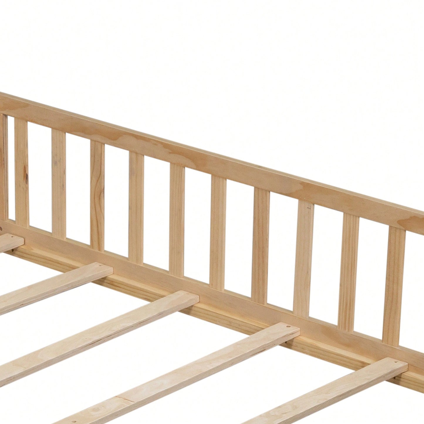 Cozy Montessori Floor Bed For Kids With Fence & Door – Safe Wooden Platform Frame For Toddlers, Stylish White Design