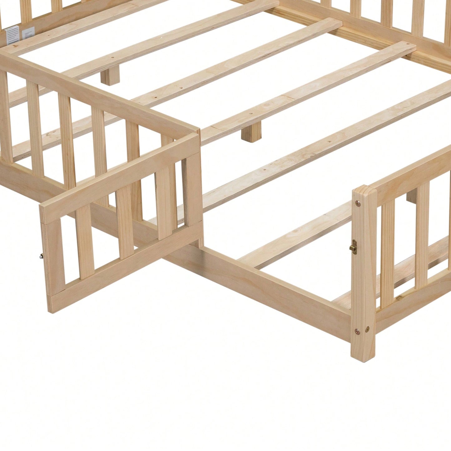 Cozy Montessori Floor Bed For Kids With Fence & Door – Safe Wooden Platform Frame For Toddlers, Stylish White Design