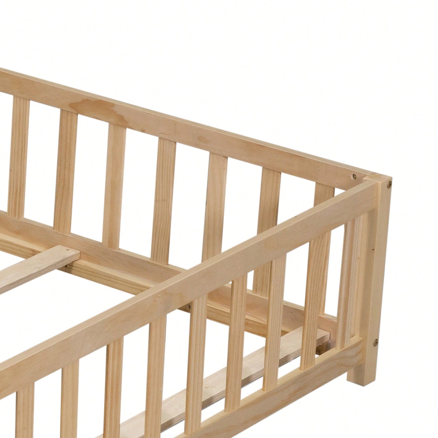 Cozy Montessori Floor Bed For Kids With Fence & Door – Safe Wooden Platform Frame For Toddlers, Stylish White Design