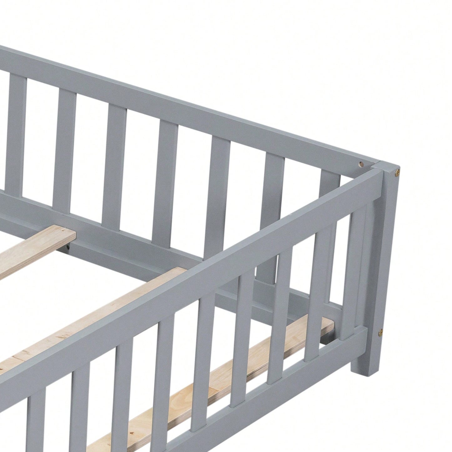 Cozy Montessori Floor Bed For Kids With Fence & Door – Safe Wooden Platform Frame For Toddlers, Stylish White Design