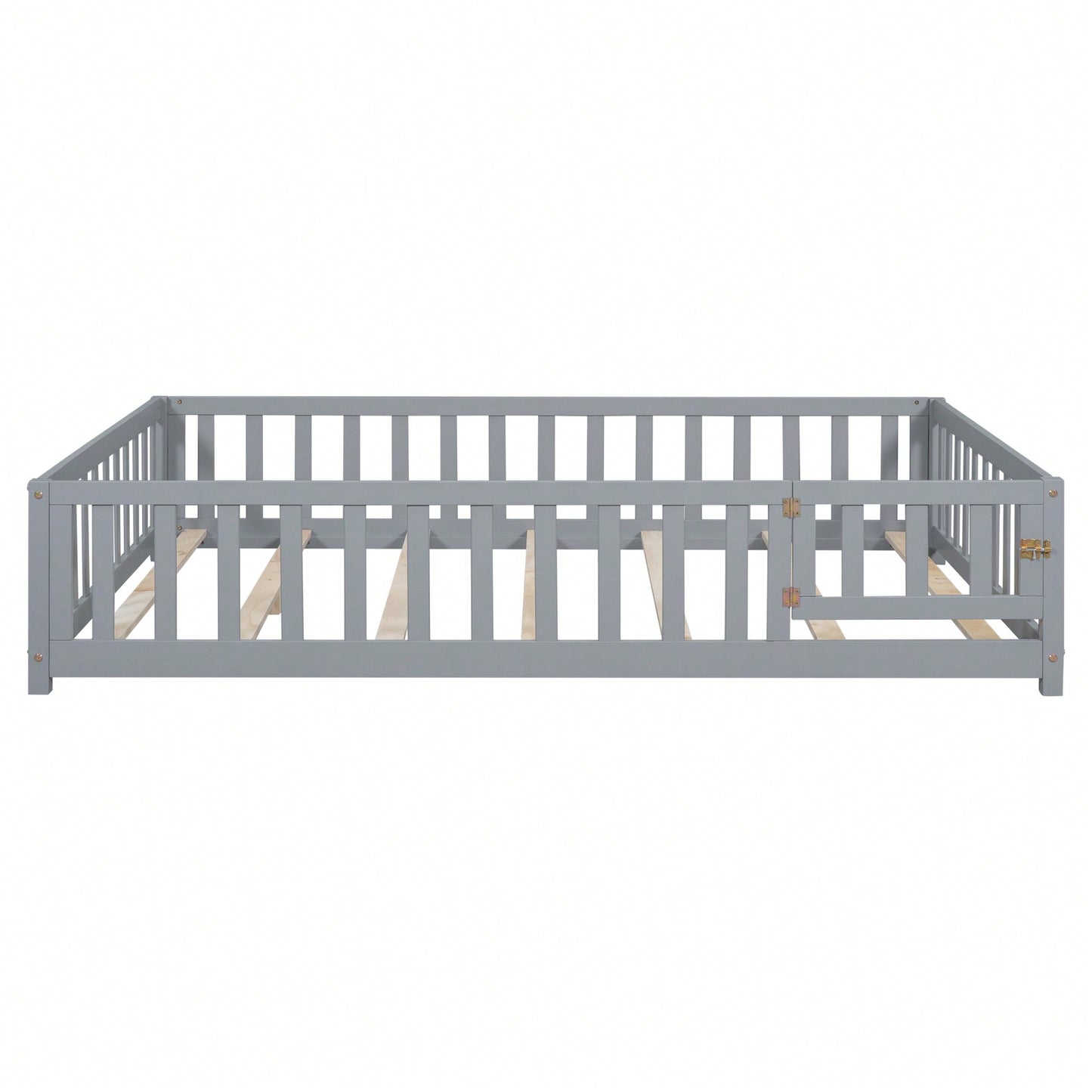 Cozy Montessori Floor Bed For Kids With Fence & Door – Safe Wooden Platform Frame For Toddlers, Stylish White Design