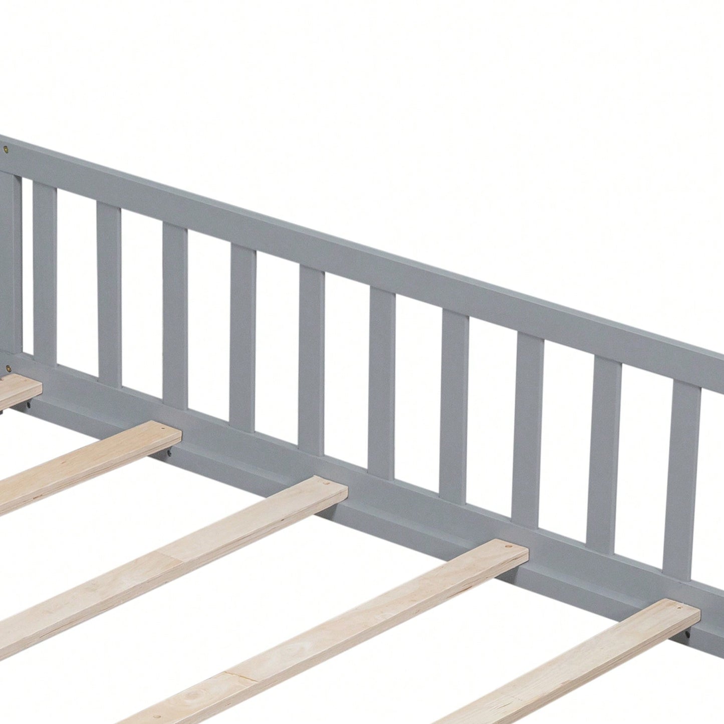 Cozy Montessori Floor Bed For Kids With Fence & Door – Safe Wooden Platform Frame For Toddlers, Stylish White Design