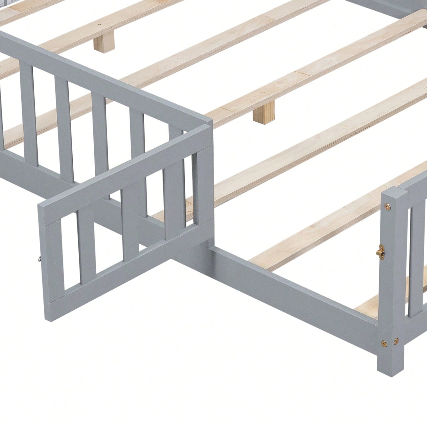 Cozy Montessori Floor Bed For Kids With Fence & Door – Safe Wooden Platform Frame For Toddlers, Stylish White Design