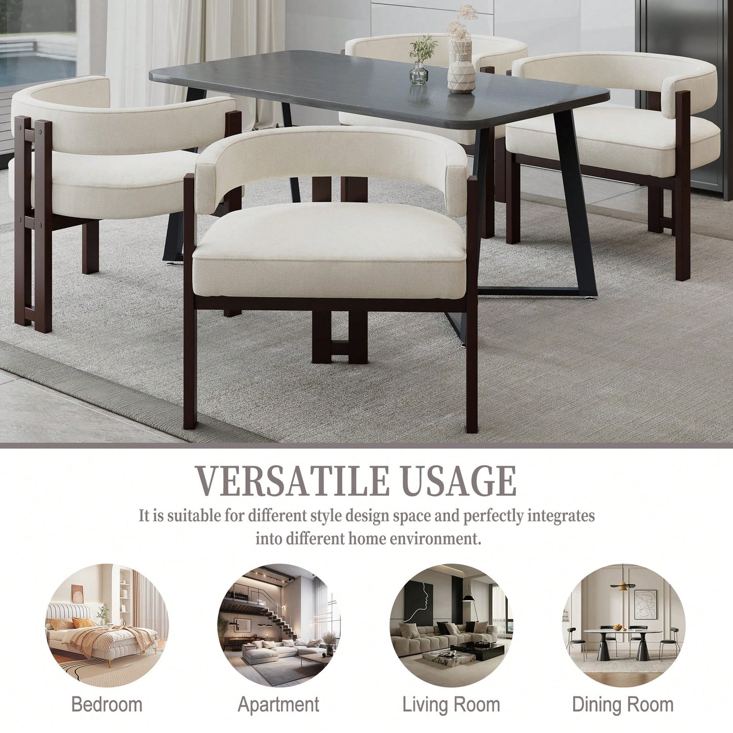 Set Of 2 Contemporary Teddy Upholstered Accent Chair With Open Back And Three Legs - Stylish Barrel Dining Chair For Living Room, Bedroom, Or Dining Room In Beige