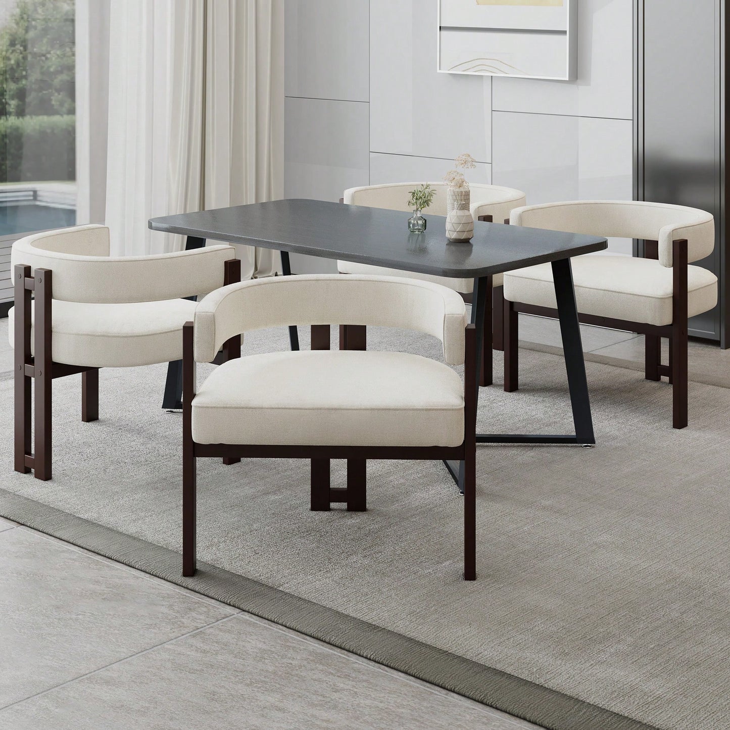 Set Of 2 Contemporary Teddy Upholstered Accent Chair With Open Back And Three Legs - Stylish Barrel Dining Chair For Living Room, Bedroom, Or Dining Room In Beige