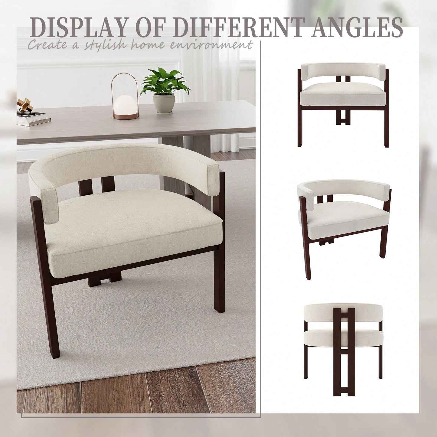 Set Of 2 Contemporary Teddy Upholstered Accent Chair With Open Back And Three Legs - Stylish Barrel Dining Chair For Living Room, Bedroom, Or Dining Room In Beige