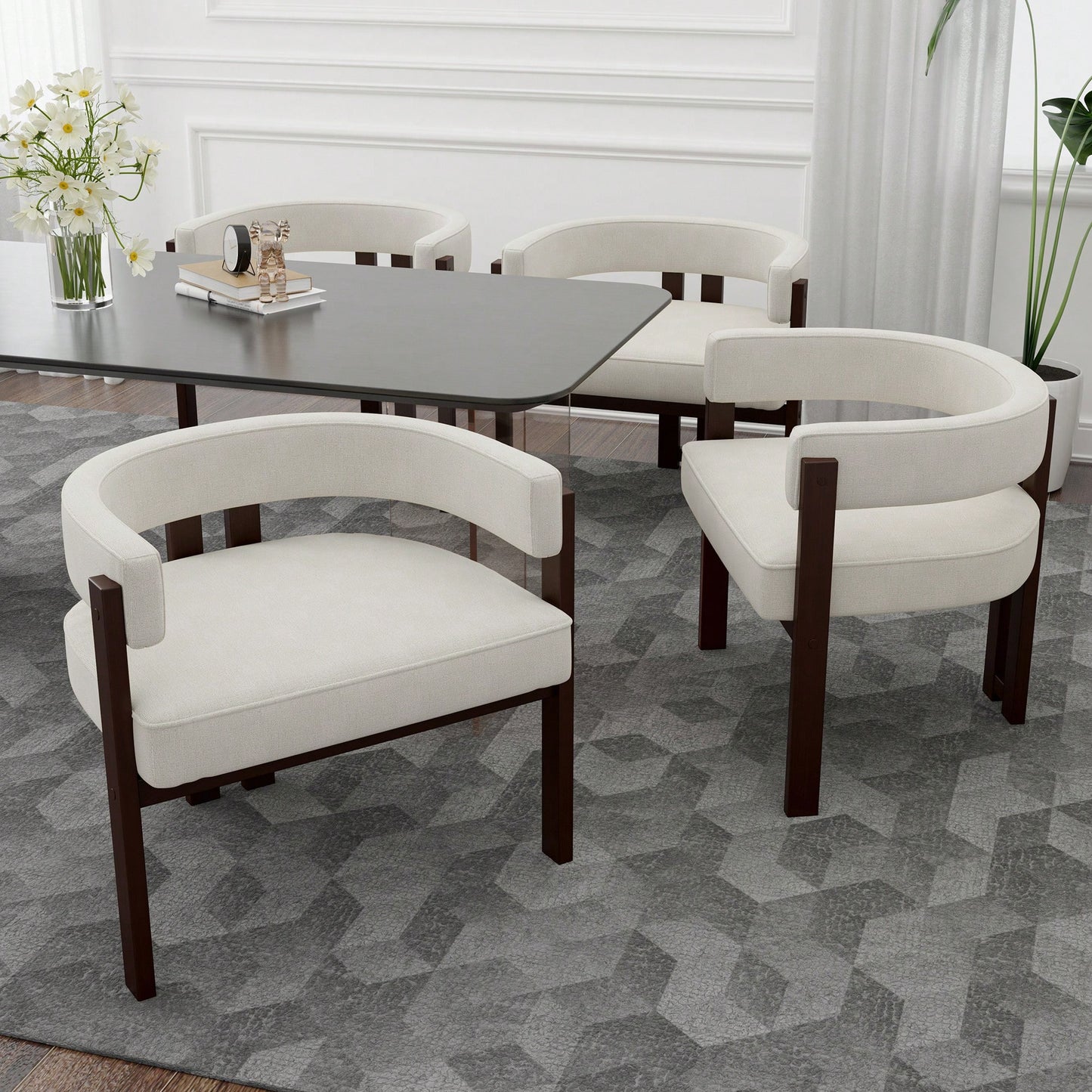 Set Of 2 Contemporary Teddy Upholstered Accent Chair With Open Back And Three Legs - Stylish Barrel Dining Chair For Living Room, Bedroom, Or Dining Room In Beige