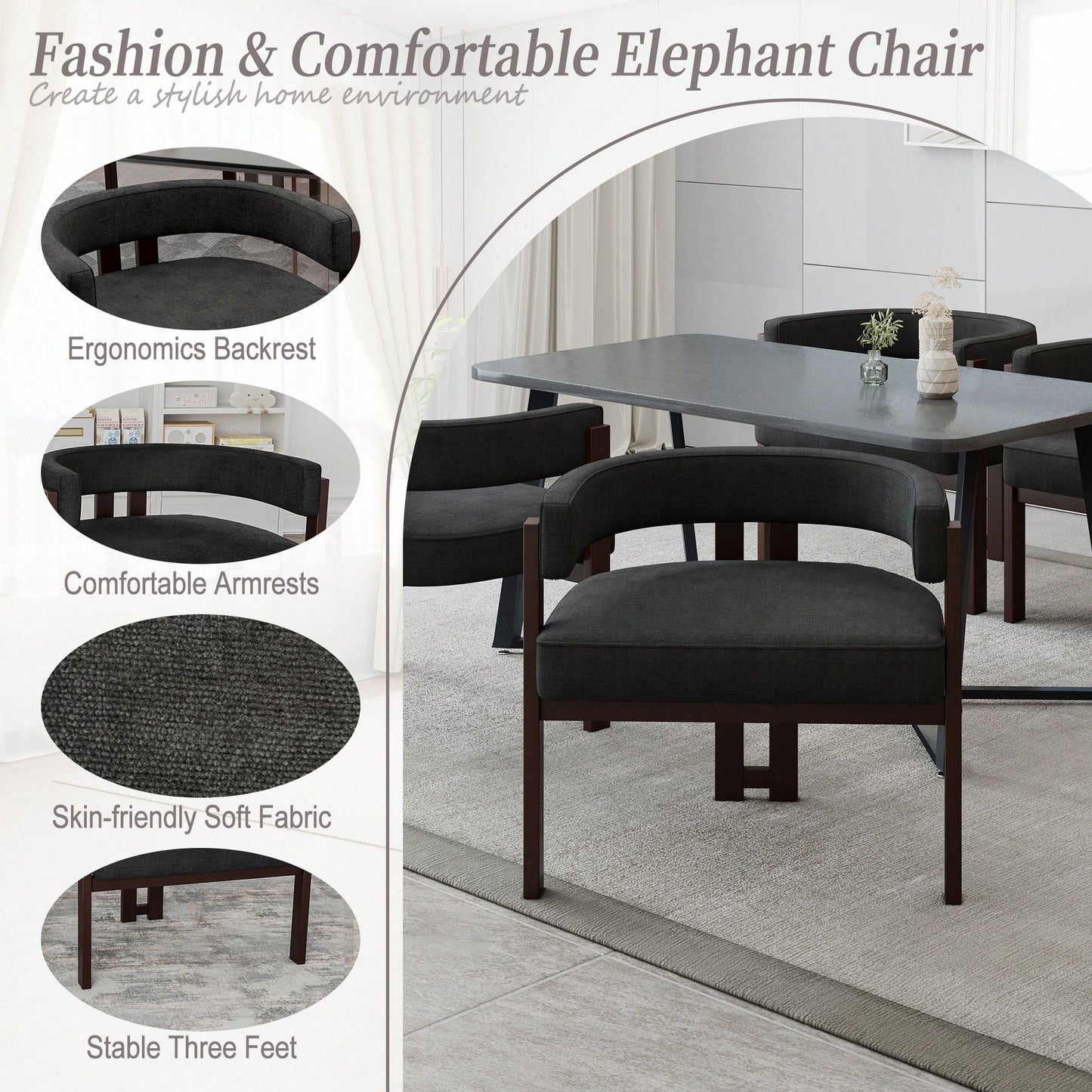 Set Of 2 Contemporary Teddy Upholstered Accent Chair With Open Back And Three Legs - Stylish Barrel Dining Chair For Living Room, Bedroom, Or Dining Room In Beige