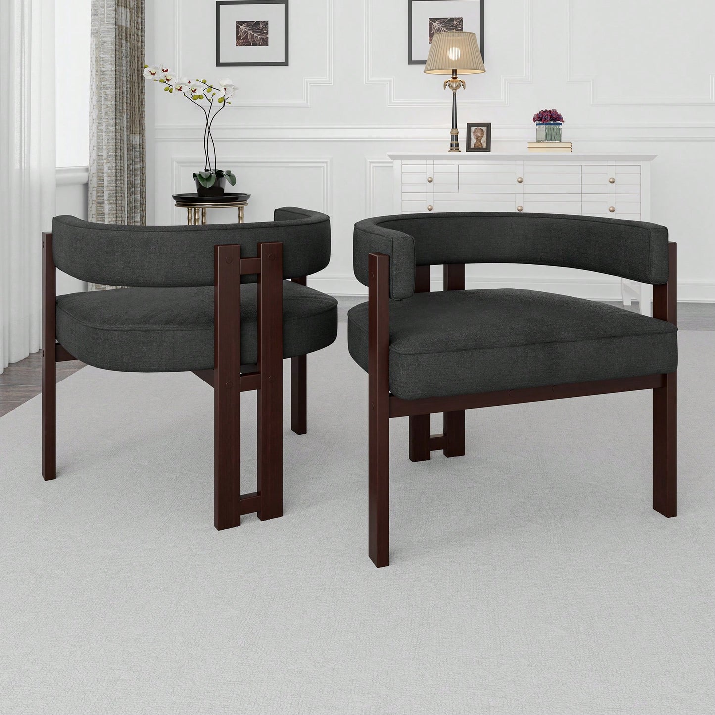 Set Of 2 Contemporary Teddy Upholstered Accent Chair With Open Back And Three Legs - Stylish Barrel Dining Chair For Living Room, Bedroom, Or Dining Room In Beige