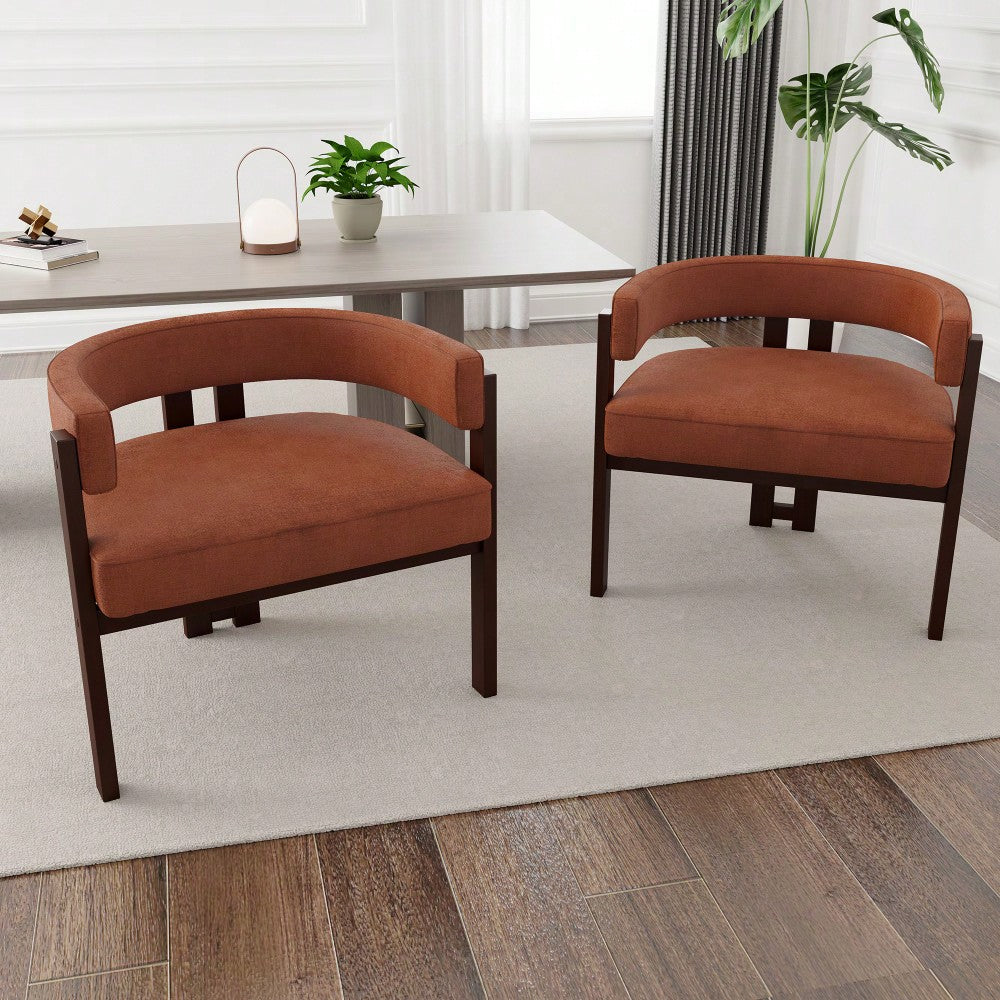 Set Of 2 Contemporary Teddy Upholstered Accent Chair With Open Back And Three Legs - Stylish Barrel Dining Chair For Living Room, Bedroom, Or Dining Room In Beige