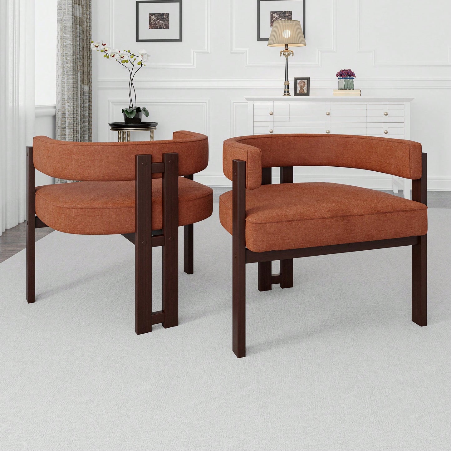 Set Of 2 Contemporary Teddy Upholstered Accent Chair With Open Back And Three Legs - Stylish Barrel Dining Chair For Living Room, Bedroom, Or Dining Room In Beige