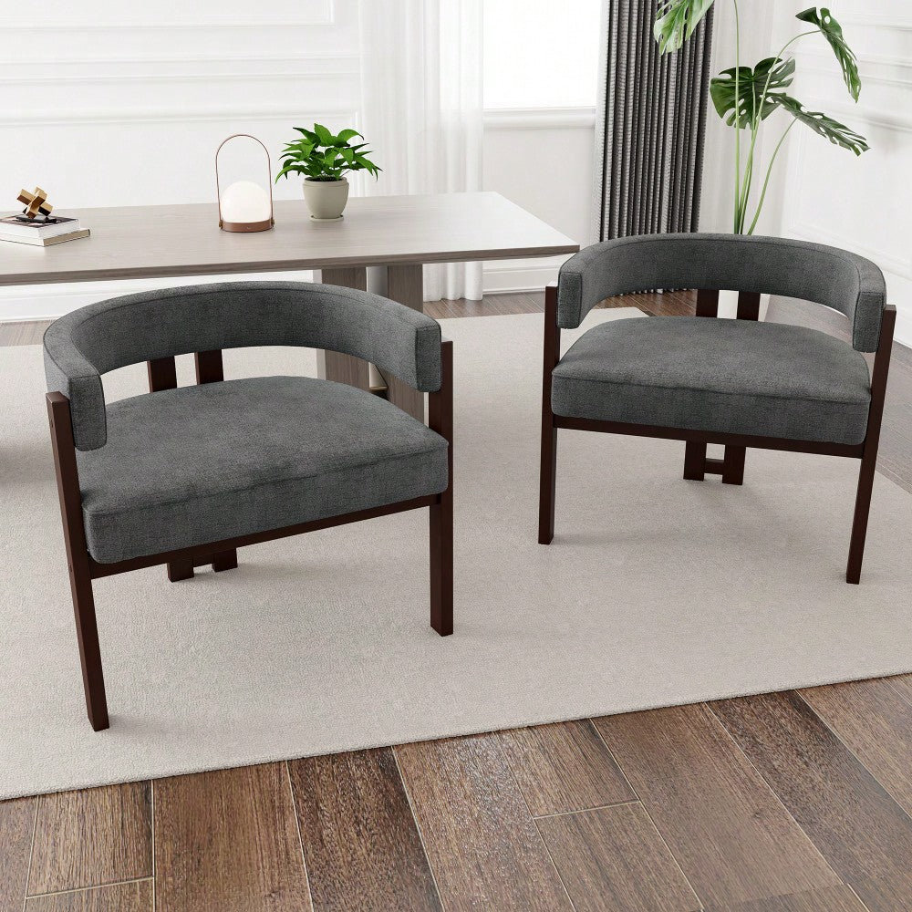 Set Of 2 Contemporary Teddy Upholstered Accent Chair With Open Back And Three Legs - Stylish Barrel Dining Chair For Living Room, Bedroom, Or Dining Room In Beige