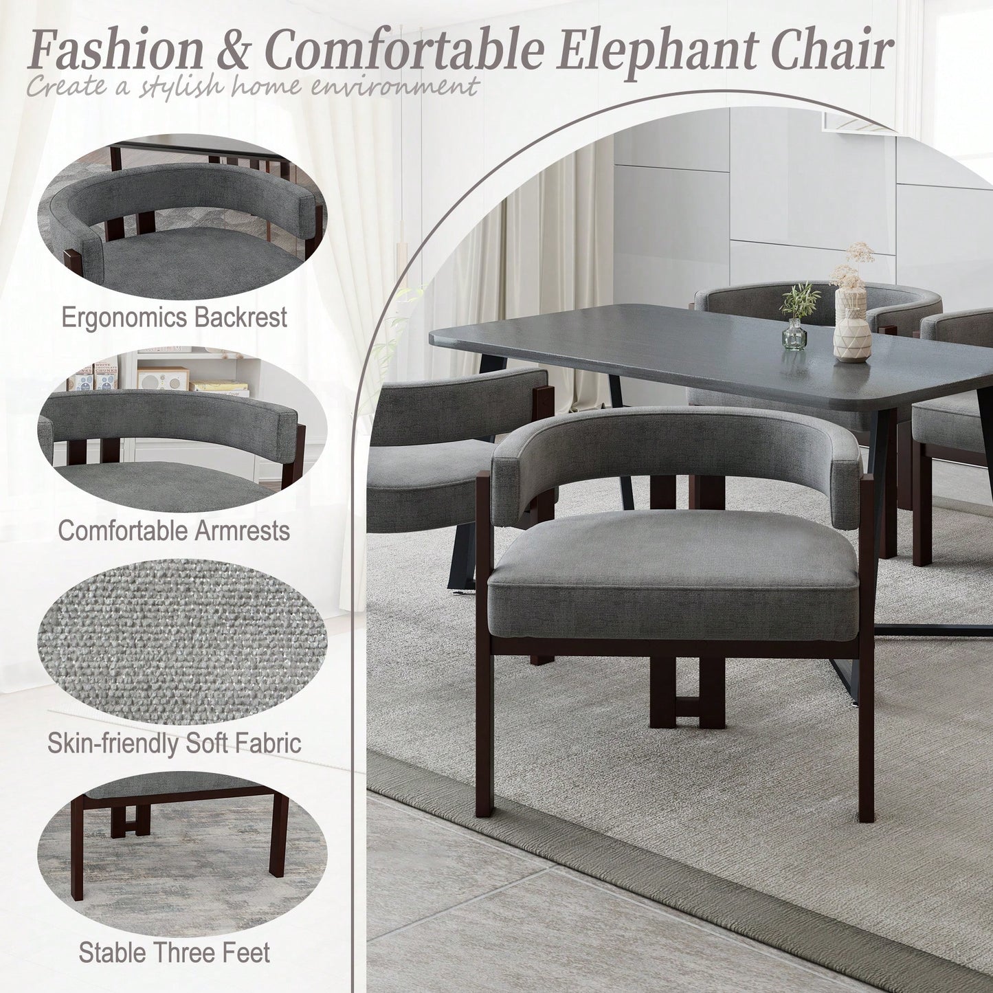 Set Of 2 Contemporary Teddy Upholstered Accent Chair With Open Back And Three Legs - Stylish Barrel Dining Chair For Living Room, Bedroom, Or Dining Room In Beige