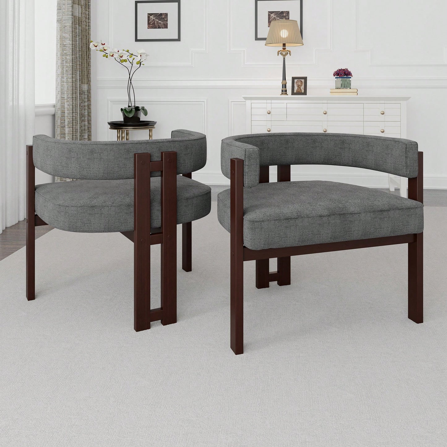 Set Of 2 Contemporary Teddy Upholstered Accent Chair With Open Back And Three Legs - Stylish Barrel Dining Chair For Living Room, Bedroom, Or Dining Room In Beige