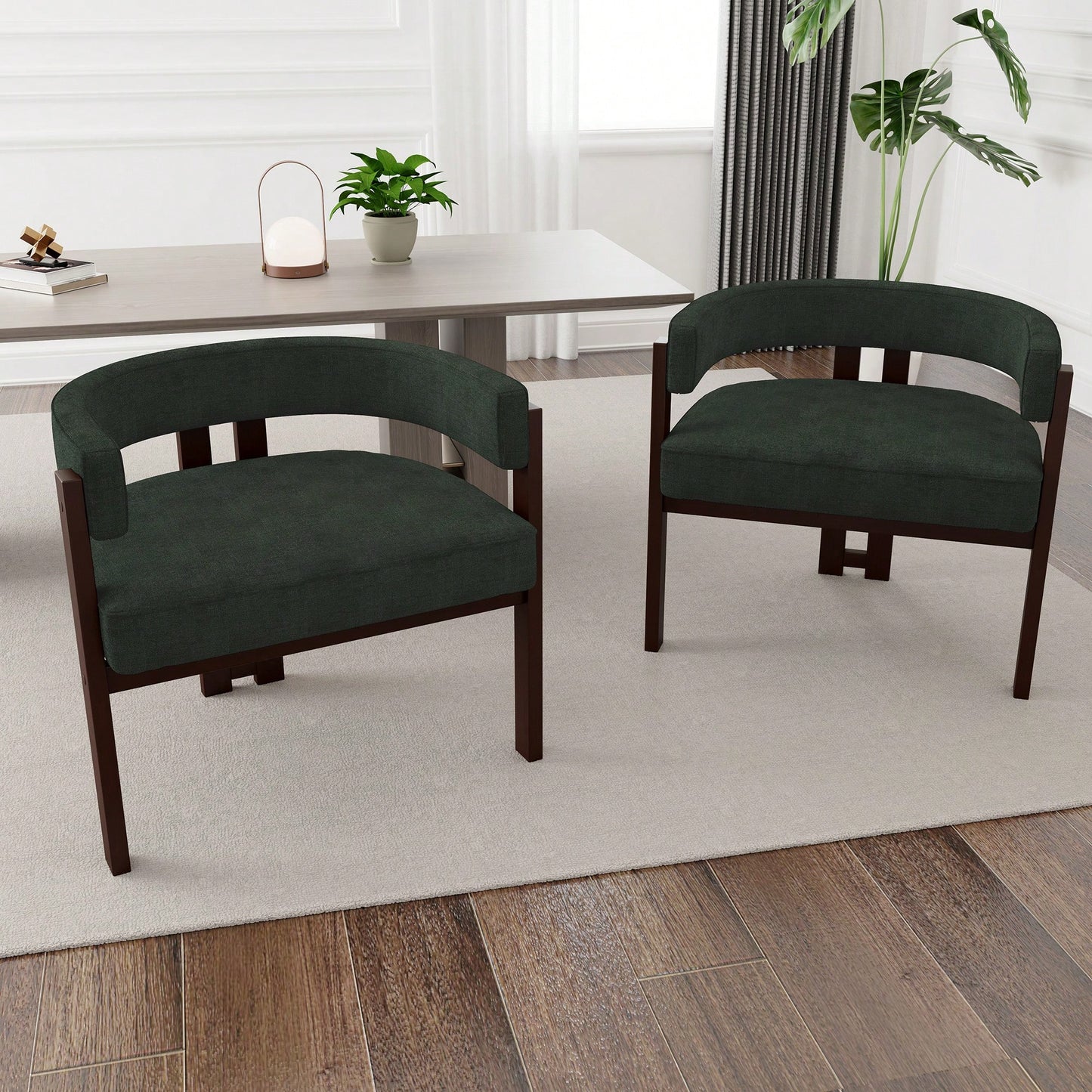 Set Of 2 Contemporary Teddy Upholstered Accent Chair With Open Back And Three Legs - Stylish Barrel Dining Chair For Living Room, Bedroom, Or Dining Room In Beige
