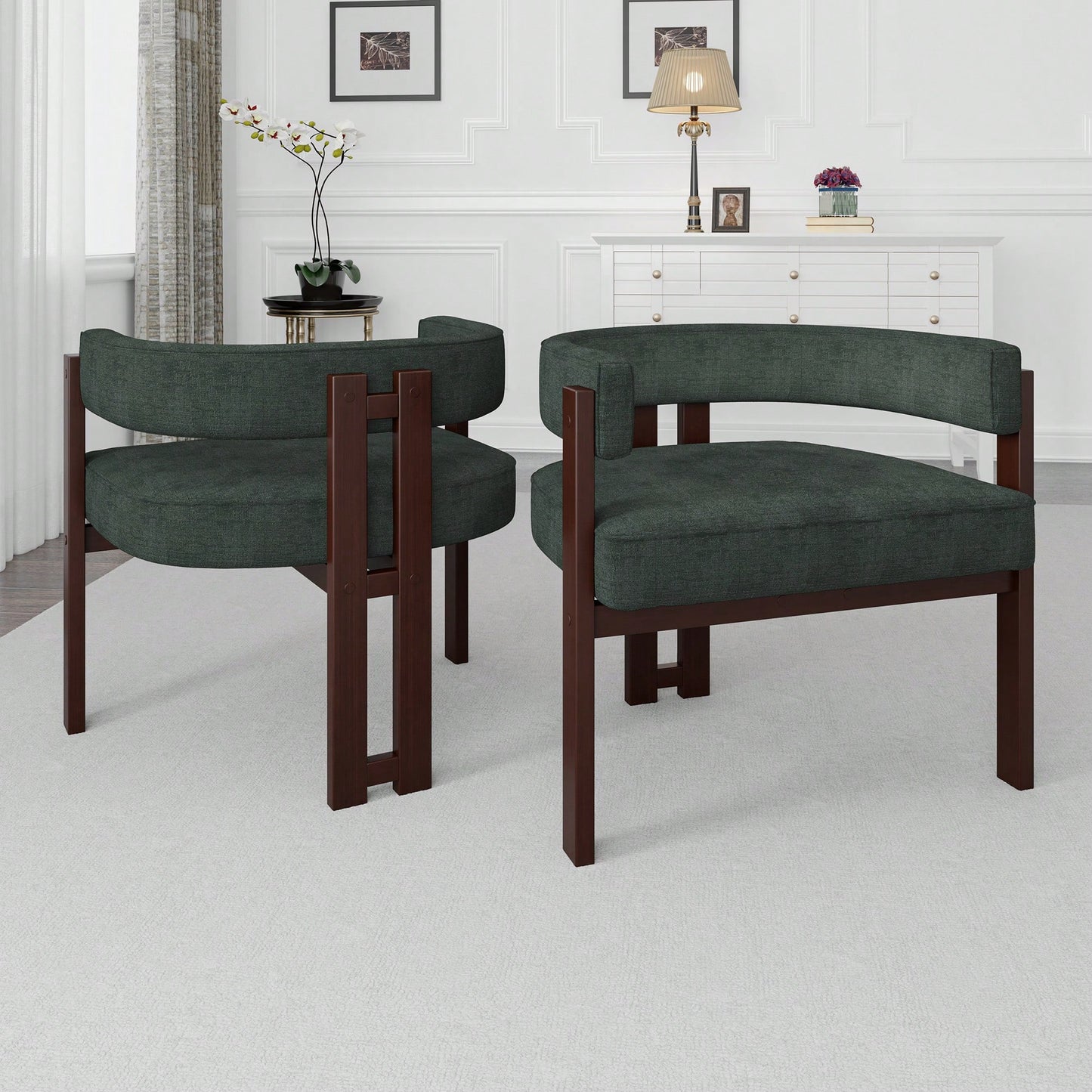 Set Of 2 Contemporary Teddy Upholstered Accent Chair With Open Back And Three Legs - Stylish Barrel Dining Chair For Living Room, Bedroom, Or Dining Room In Beige