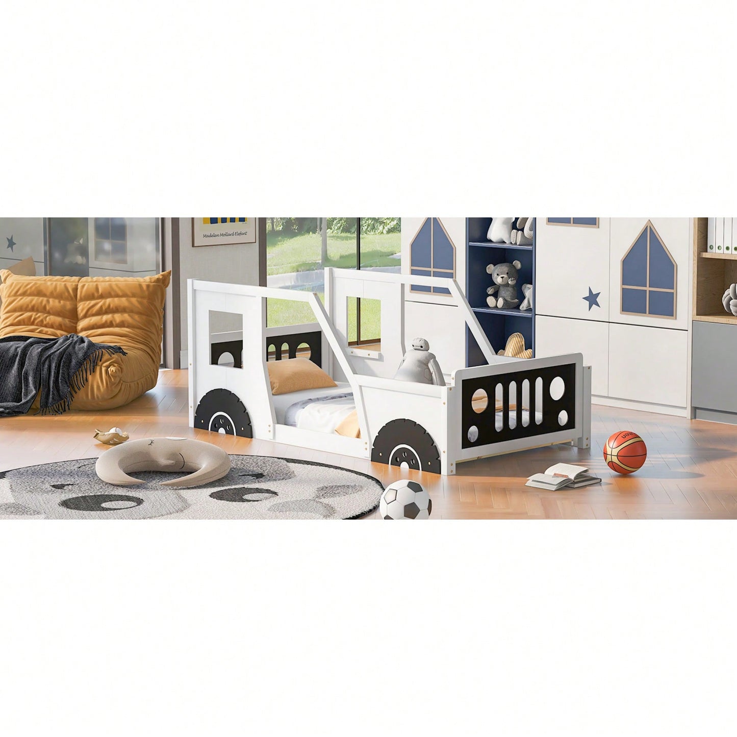 Classic Car-Inspired Twin Size Platform Bed With Wheels In Blue - Fun And Stylish Kids' Furniture