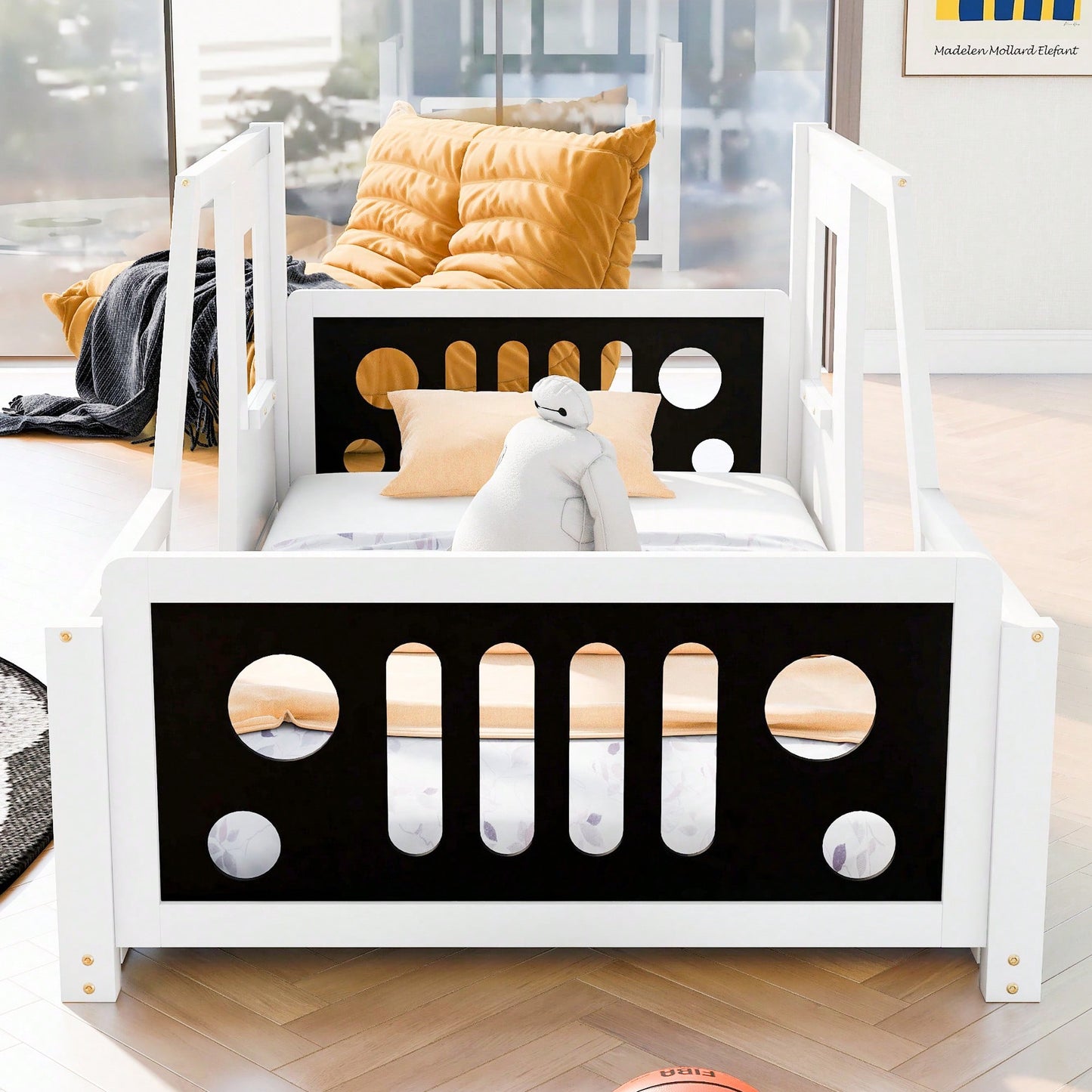 Classic Car-Inspired Twin Size Platform Bed With Wheels In Blue - Fun And Stylish Kids' Furniture