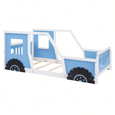 Classic Car-Inspired Twin Size Platform Bed With Wheels In Blue - Fun And Stylish Kids' Furniture