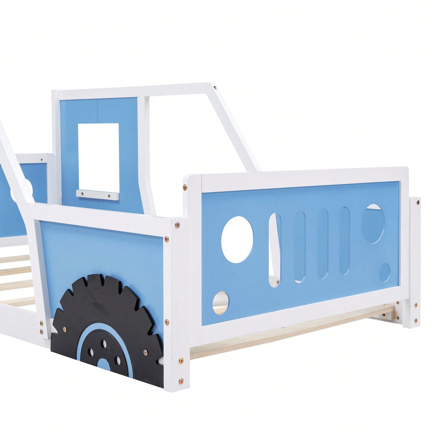 Classic Car-Inspired Twin Size Platform Bed With Wheels In Blue - Fun And Stylish Kids' Furniture