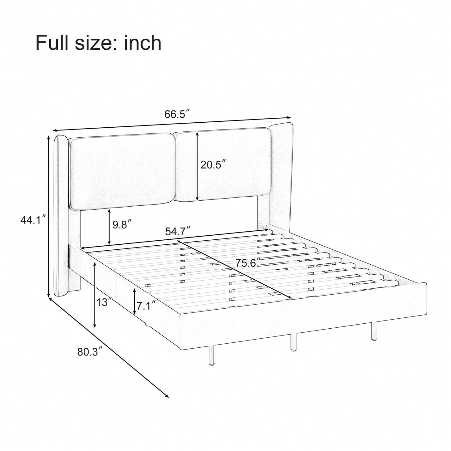 Contemporary Velvet Floating Bed Frame With LED Lights - Wingback Upholstered Full Size No Box Spring Needed In Beige