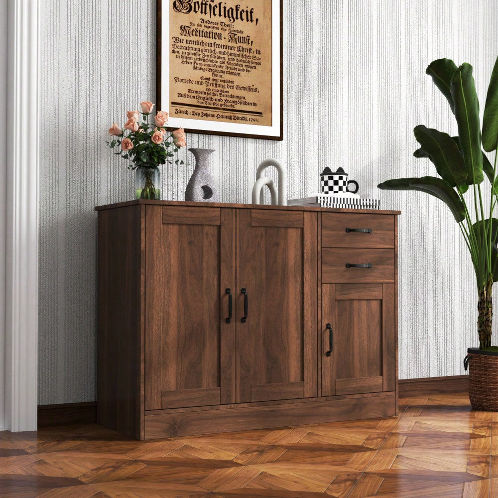 Stylish Wooden Buffet Sideboard With Doors And Drawers – Versatile Entryway & Dining Room Storage Cabinet, 43.3 Inches