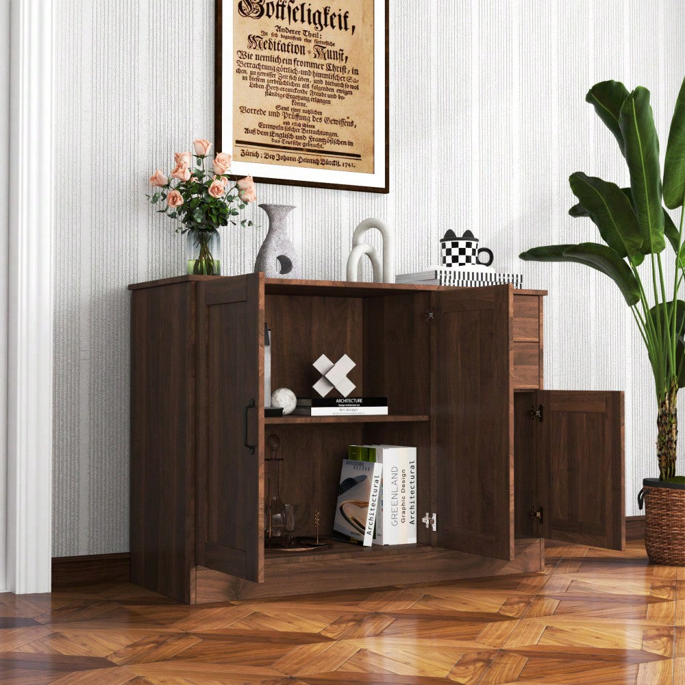 Stylish Wooden Buffet Sideboard With Doors And Drawers – Versatile Entryway & Dining Room Storage Cabinet, 43.3 Inches