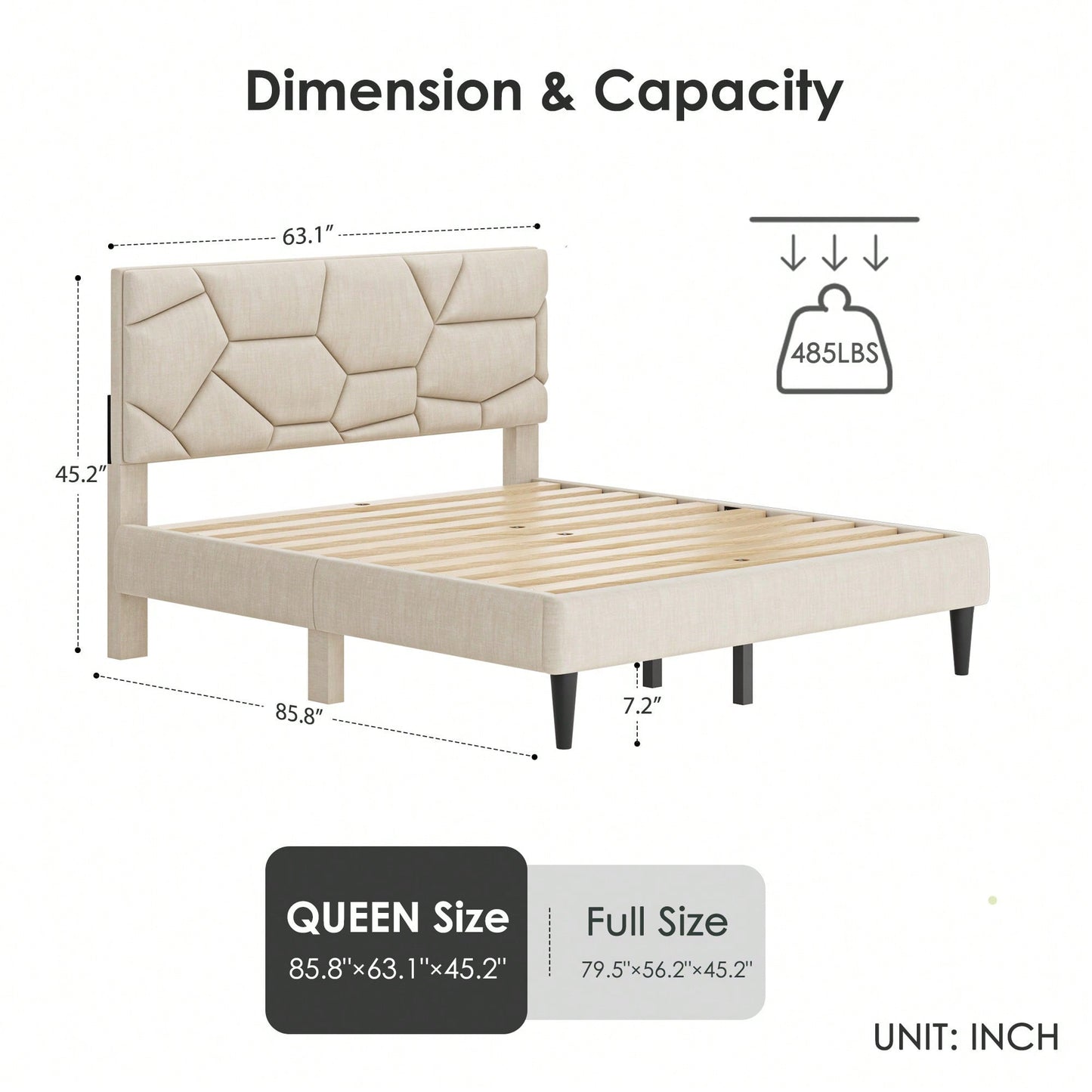 Sturdy Queen Size Metal Bed Frame With Storage Headboard – No Noise, Supportive Slats, No Box Spring Required