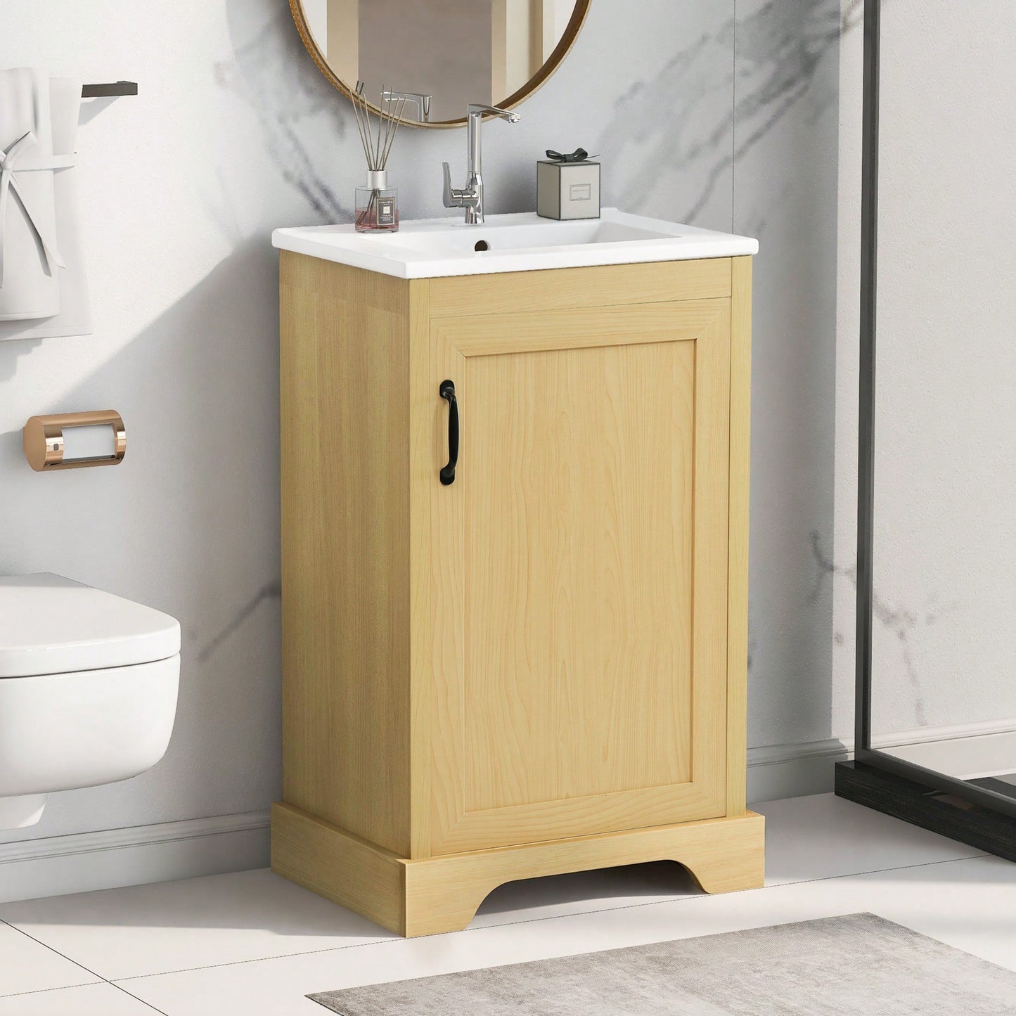 Elegant 20" Bathroom Vanity With Sink, Soft Close Doors, Storage Cabinet, Adjustable Shelves, Natural Wood Finish