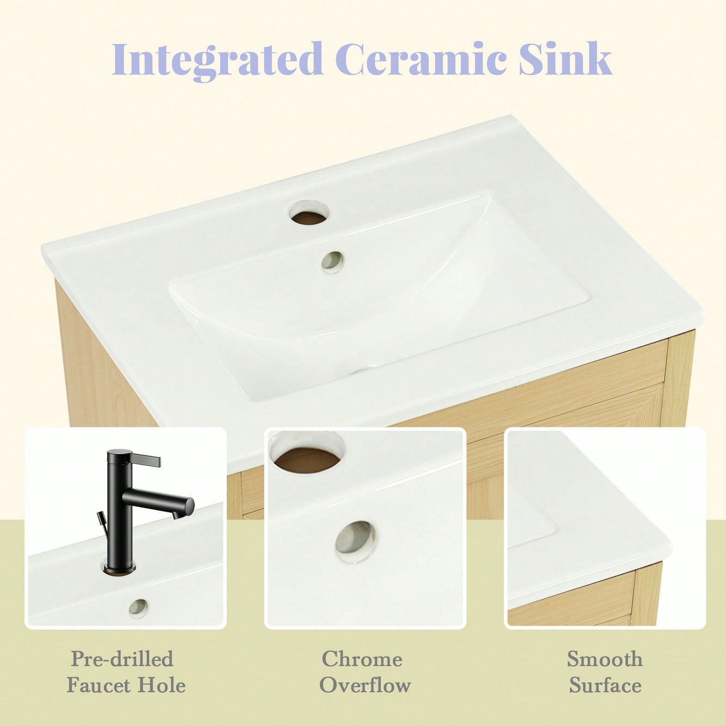 Elegant 20" Bathroom Vanity With Sink, Soft Close Doors, Storage Cabinet, Adjustable Shelves, Natural Wood Finish