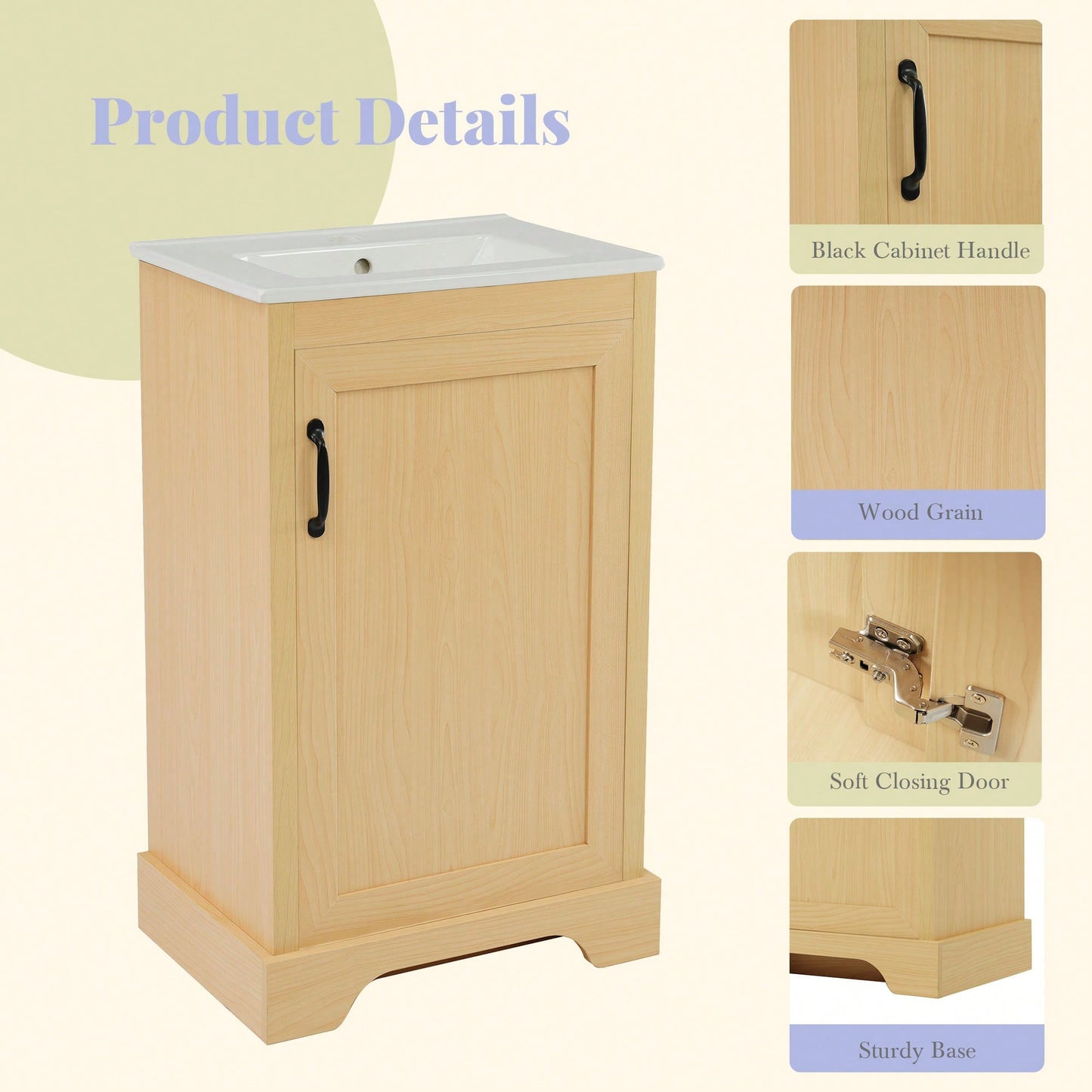 Elegant 20" Bathroom Vanity With Sink, Soft Close Doors, Storage Cabinet, Adjustable Shelves, Natural Wood Finish