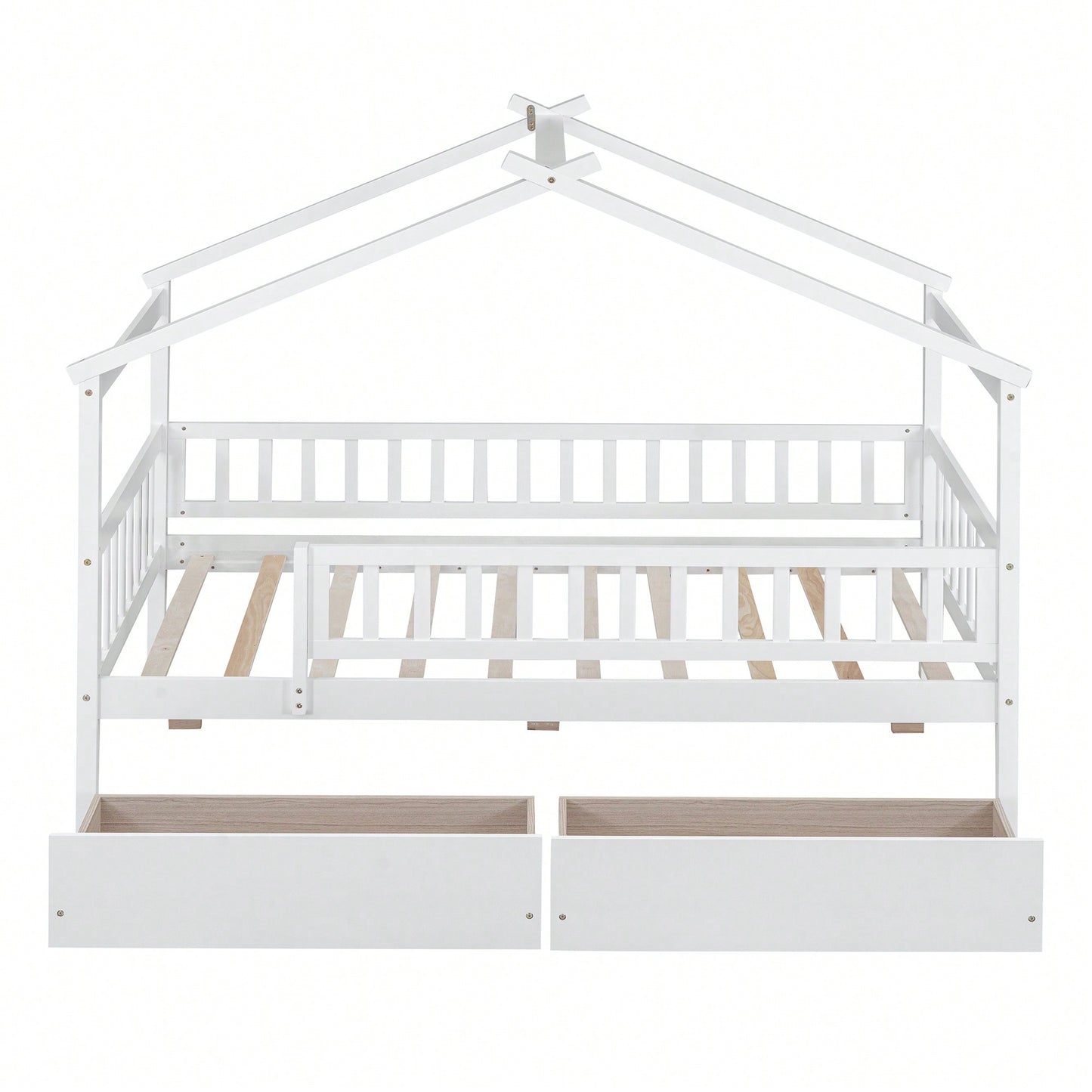 Charming Twin Size White Wooden House Bed With Dual Storage Drawers