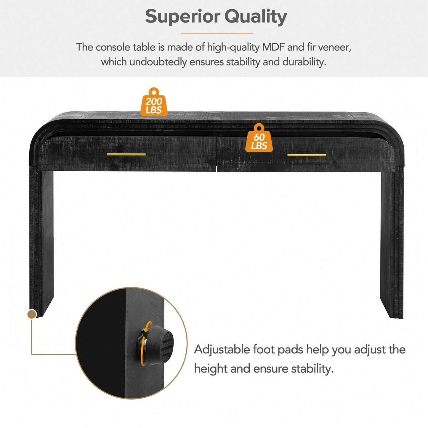 Unique Retro Console Table With Open Design And Two Top Drawers For Entryway Dining Room Living Room Natural Wood Finish