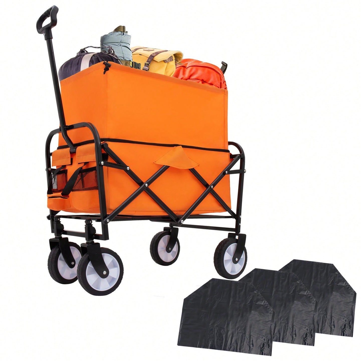 Heavy Duty Collapsible Beach Wagon Utility Cart For Camping Shopping Sports Gardening Fishing Supports 225lbs With All-Terrain Wheels Orange