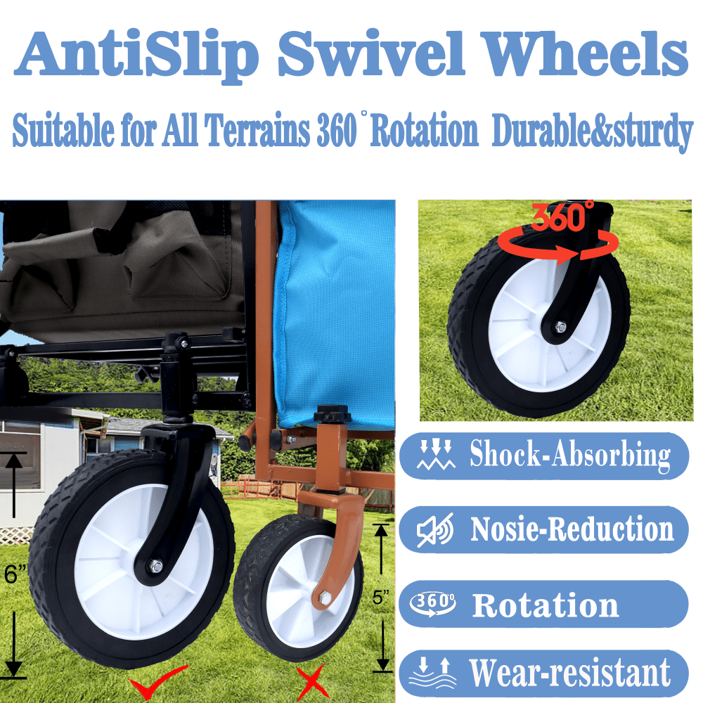 Heavy Duty Collapsible Beach Wagon Utility Cart For Camping Shopping Sports Gardening Fishing Supports 225lbs With All-Terrain Wheels Orange